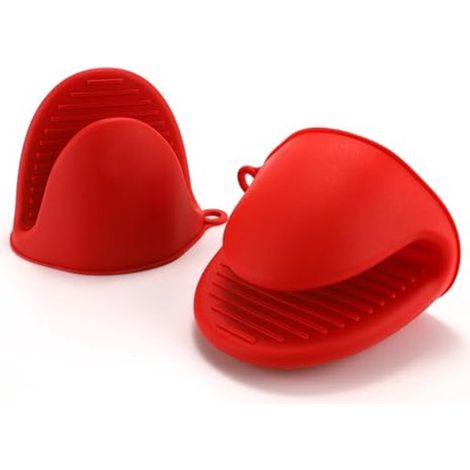 Guante de silicona grueso para horno, ideal para freidora de aire, hornear, cocinar y hacer barbacoas (rojo) (1/4)