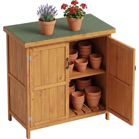 Relaxdays Gartenschrank, Holz, aufklappbares Dach, wetterfest, Einlegeboden, HBT: 88 x 75 x 44 cm, Gerätehaus, hellbraun (1/5)