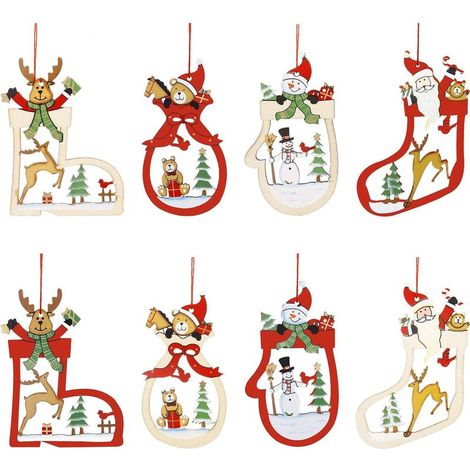 Décorations de Noël en Bois, Décoration Arbre de Noël, DIY en Bois Pendentif Décorations pour Arbre de Noël et Décorations de Fête (1/5)