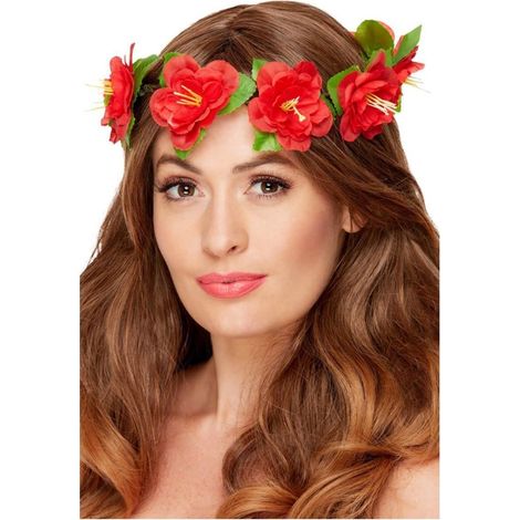 Hawaiian Flower Crown - Red - with Ribbon - 52485