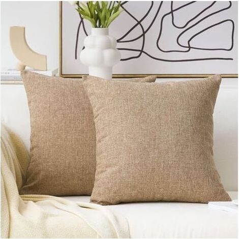 Lot de 2 housses de coussin beiges en toile de jute et lin texturé, coussins décoratifs pour canapé-lit, 45 cm, 18 pouces, lin naturel (1/5)