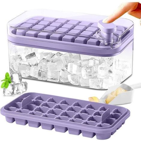 Bac À Glaçons - Silicone Souple - 64 Compartiments Carrés - 1x1 Pouces - Violet - 1 Pièce (1/4)