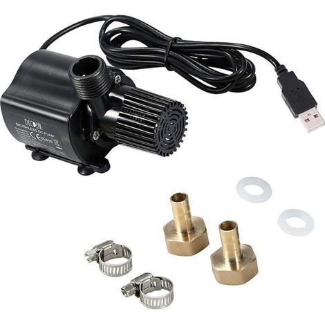 Garden Fountain Pump - USB - with 2 Brass Nozzles and USB Charging Cable - Mini Water Pump for Pond, Fountain, Aquarium, Swimming Pool, Garden - Black (1/4)