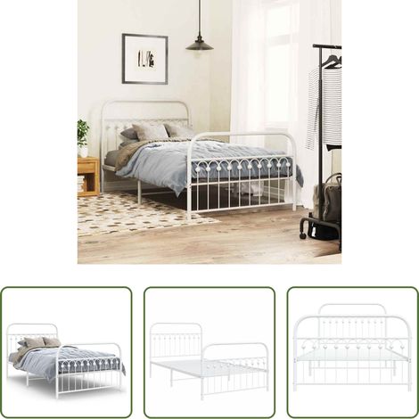 vidaXL Lit avec tête et pied -  Cadre de lit métal sans matelas et pied de lit blanc 107x203 cm (1/5)