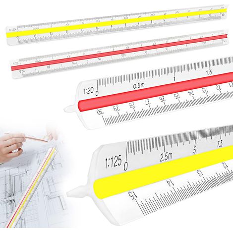 Set di 2 scale triangolari da 30 cm, scala metrica da 1:20 a 1:500 per ingegneria (1/4)