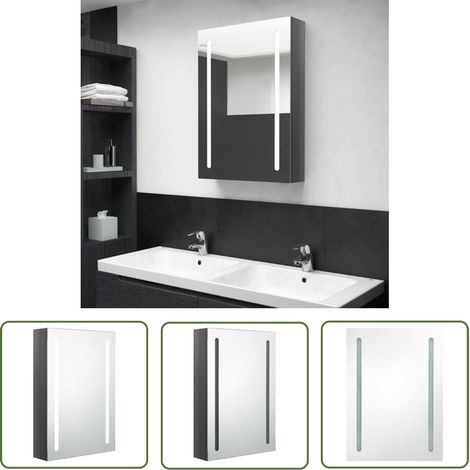 The Living Store LED-Bad-Spiegelschrank Glänzendes Grau 50x13x70 cm - LED-Spiegelschrank - Badezimmermöbel - Kosmetikspiegel - Make-up-Tisch - Aufbewahrungsschrank (1/5)
