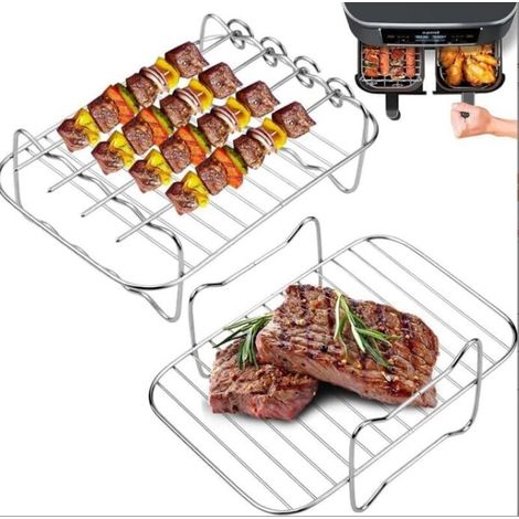 Kit De Rejilla En Acier Inoxydable 304 Pour Friteuse À Air – Compatible Avec La Plupart Des Modèles, Incluant 4 Brochettes (1/4)