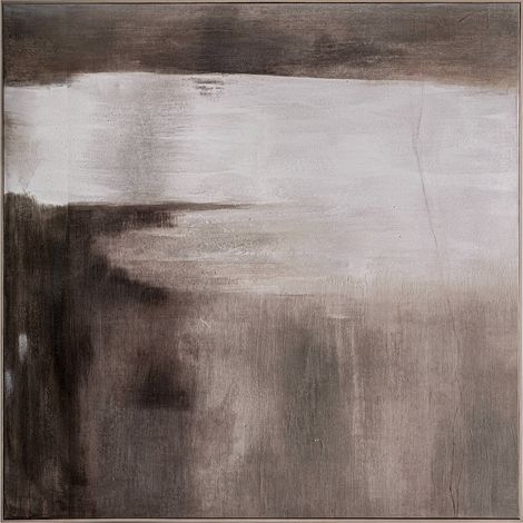 Tableau contemporain marron en toile et bois de mangue artisanal - Marron naturel et beige chaleureux (1/4)