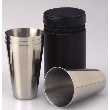 Gobelets Inox - Lot De 4 Gobelets 80 Ml En Acier Inoxydable Avec Étui Cuir
