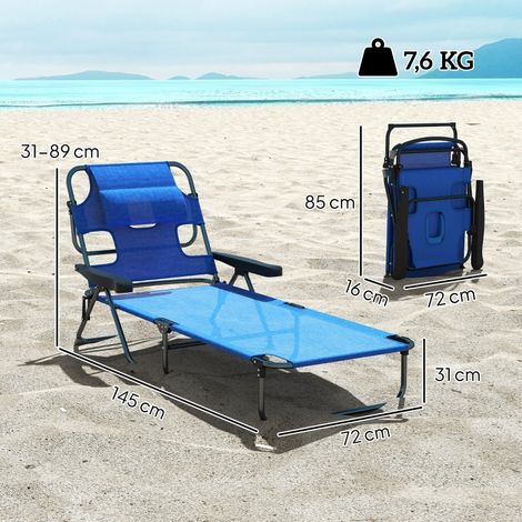 Transat, chaise longue de jardin, chaise longue de détente, pliable, résistant aux intempéries, 194 cm x 72 cm x 31 cm, noir et bleu foncé (1/5)