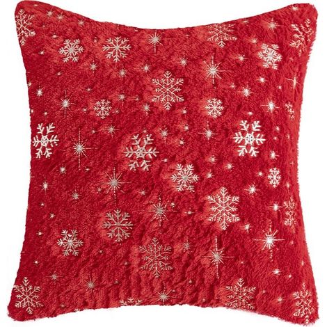Housse de coussin, housse de coussin de Noël, housse de coussin décorative à sequins, argent neige, pour salon, rouge, 40 x 40 cm