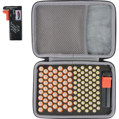 Dur Étui de Housse pour Boîte Rangement de Batterie Organisateur de Stockage Batterie-Peut contenir 53 PilesAA AAA C D9V-Compatible avec Le testeur de Piles BT-168D(Petite boîte,avec testeur) (1/5)