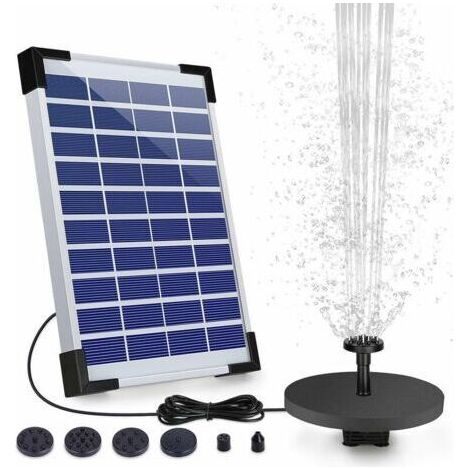 BUNTHAUS Fontaine Solaire Extérieur 5W, Pompe Bassin Solaire avec Batterie et 6 Buses, pour Bain d'oiseaux Aquarium Jardin Fontaine