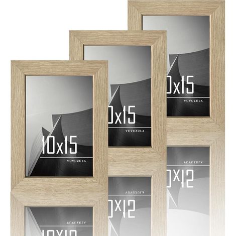 Holz Bilderrahmen 10x15cm 4x6 Zoll Fotorahmen Natur MDF Rahmen Beige 3er Set (1/5)