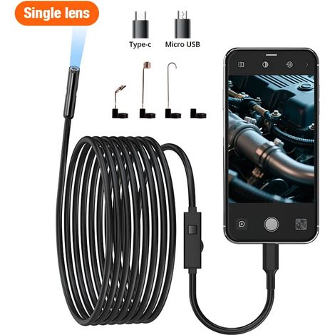 (Objectif unique, 10 m) Caméra endoscopique, compatible avec les systèmes iOS et Android, avec lumière LED, étanche à l'eau et à la poussière IP67. (1/4)
