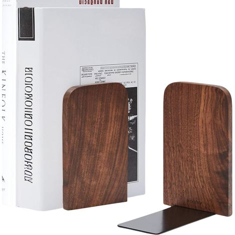 Serre Livre Bois 2 Pièces 17 x 12 x 10,5 cm - pour l'école, Le Bureau et la bibliothèque - Bois de Noyer Cale Livre Etagere Serre-Livres Presse Livre Bloc Livre Bloque Livre Porte CD Décoratifs (1/5)
