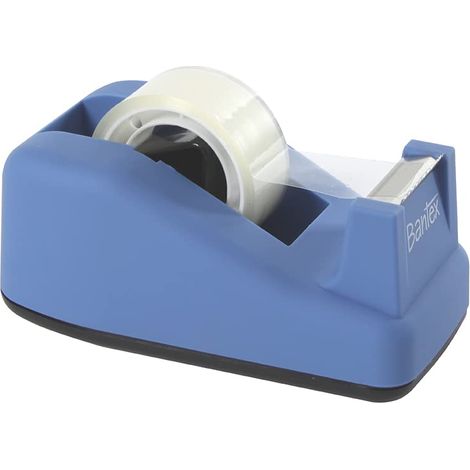 Dévidoir de ruban adhésif avec 1 rouleau de ruban adhésif, noyau de 19 mm, bleu, base lestée pour plus de stabilité (1/5)