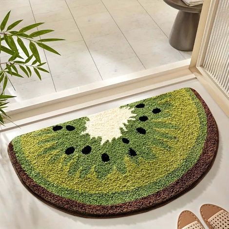 Niedliche und saugfähige Badematte mit Fruchtmuster, schnelltrocknend, flauschig, ideal für Schlafzimmer, Kinderzimmer und Badezimmer – 40 x 60 cm – Kiwi (1/5)
