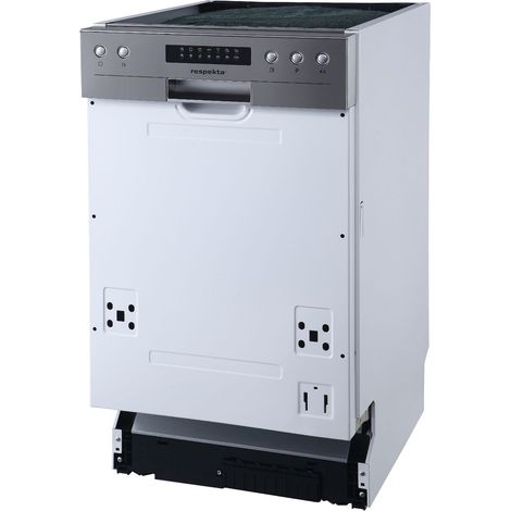 Respekta – Lave-vaisselle encastrable semi-intégré 45 cm – 9 couverts – Classe E – 6 programmes – Acier inoxydable – 49 dB