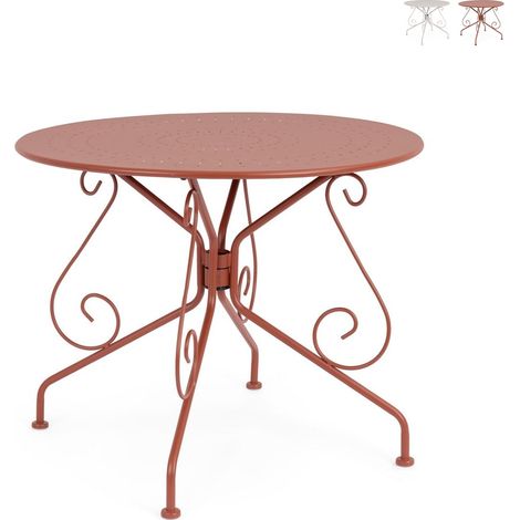 Table ronde de jardin d'extérieur 90 cm style Etienne YES - Rouge (1/3)