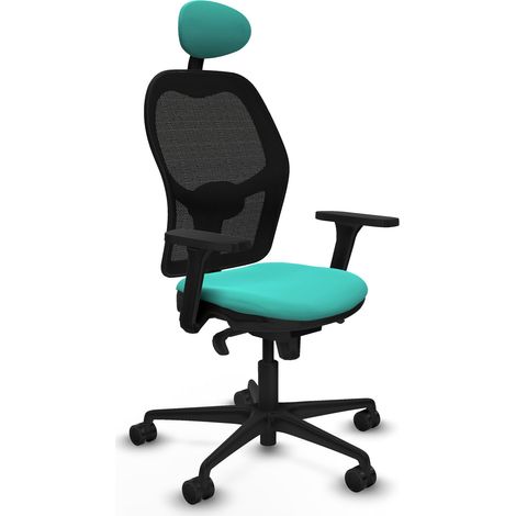 Jorquera sincro malla negra similpiel turquesa brazos 3D base nailon cabecero fijo ruedas 65mm nailon (1/5)