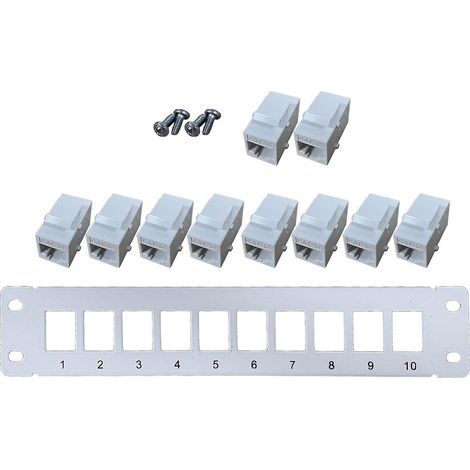 10-Port-Cat5e-Patchpanel (gerade), RJ45-Netzwerkkabeladapter, Keystone-Buchse (1/4)