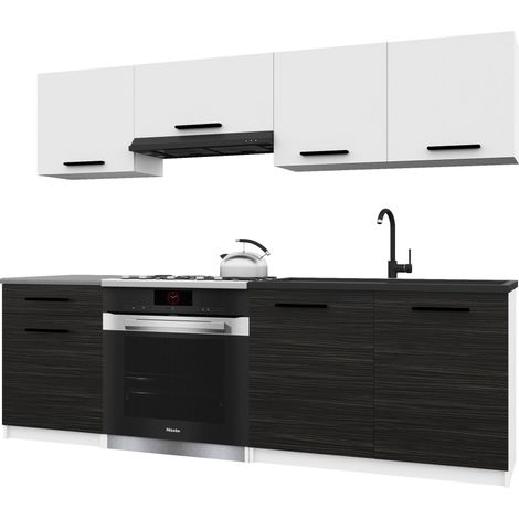 Belini ITALIA 1 Cuisine Equipée Modulaire Complète - 180 cm. Meubles Hauts Bas avec Plan de Travail, Blanc Mat/Ébène