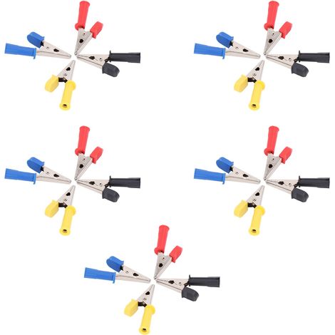 Cinq jeux de pinces de test, en laiton et PVC, pour les tests de charge des batteries automobiles, avec des prises de 4 mm, adaptées aux fils. (1/5)