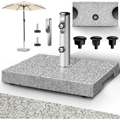 tillvex® Granit Sonnenschirmständer mit Transportgriff Grau - 27 kg Rechteckig Schirmständer Sonnenschirm mit Edelstahlrohr Balkonschirmständer für Schirmstöcke 16-48 mm & 300 cm Schirmdurchmesser