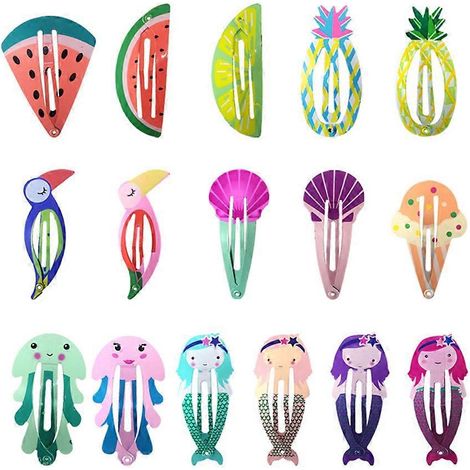 Lot de 16 barrettes à pression pour cheveux de filles, pinces à cheveux en métal à motifs de dessins animés.-6X2.5CM (1/2)