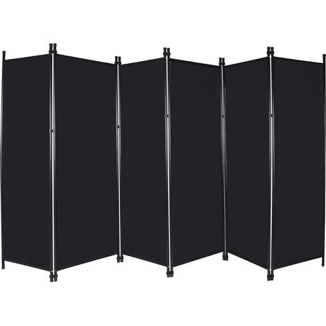 Paravent de séparation 6 panneaux, 307x173 cm Paravent pliable en tissu, séparateur de pièce portable pour chambre à coucher, salon, bureau, hôpital, jardin, balcon, terrasse, Noir (1/5)