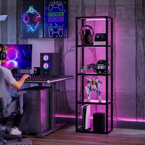 REDOM RGB-LED-Stehleuchte mit 3 Glasablagen, 4 Ebenen, Fernbedienung, Schwarz (1/5)