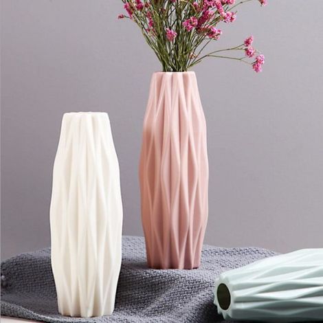 Vase - Plastique PP - Design Nordique Minimaliste - Pour Fleurs Fraîches ou Séchées - Blanc - 5,5 x 5,5 x 21 cm - 1 Pièce (1/4)