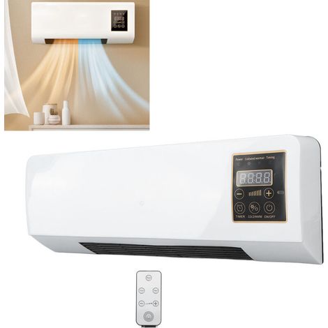 SJLERST Petit Climatiseur Chauffage Portatif Monté sur le Mur, Ventilateur Chaud pour Salle de Bain Chambre, Prise UE 220V