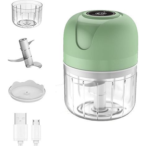 Mini picadora eléctrica de ajos, procesador de alimentos inalámbrico portátil, batidora de 250 ml, mini picadora de ajos para ajo, verduras, frutas, cebollas, carnes, ensaladas, comida para bebés y co (1/4)