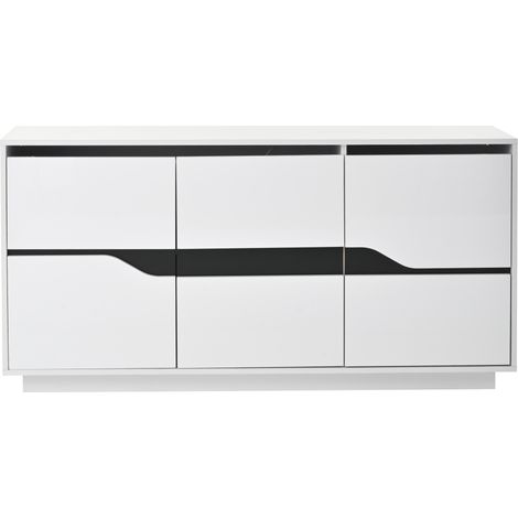 Meuble TV modulable 140x40x70 cm blanc et noir avec façades haute brillance étagères réglables et fermeture douce pour salon (1/4)
