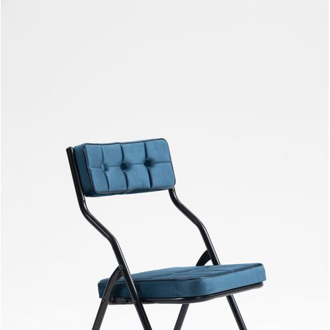 Set mit 2 gepolsterten Klappstühlen aus Stahl und blauem Samt MODENUIT (1/5)