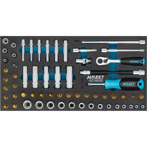 Hazet, Set di chiavi a bussola, all' interno del Quadrato (Robertson) 6,3 = 1 ⁄ 4 pollici, 60 pezzi, Profilo Esterno Torx, numero utensili: 60, 1 pezzi, 163 – 490/60 (1/4)