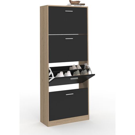 Schuhschrank 24 Paar KLARK Buche-Nachbildung 4 schwarze Türen (1/5)