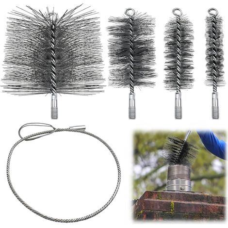 5 Pièces Kit Nettoyage Gaine Souple, Brosses de Ramonage Tailles 30/50/80/150 mm, Brosse à Cheminée avec Fil d'acier de 1 m pour Cheminées, Foyers, Tuyaux de Poêle (1/5)