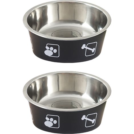 Gamelles en acier inoxydable pour chien et chat avec base en caoutchouc pour nourriture et eau, gamelle pour chien de 14 cm