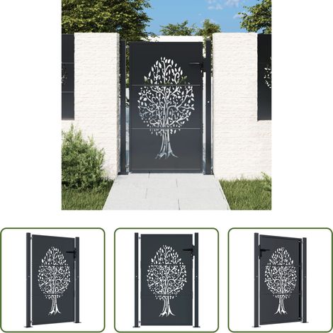 vidaXL Anthrazit - Gartentor Anthrazit 100x125 cm Stahl Baum-Design (1/5)