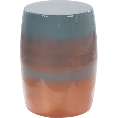 Mesa auxiliar moderna hierro tablero redondo forma tambor marrón dorado y azul Fraguita