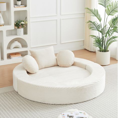 Sofá cama 4 en 1 183x180x55 cm de espuma y pana beige para espacios pequeños – MEUBLIV (1/5)