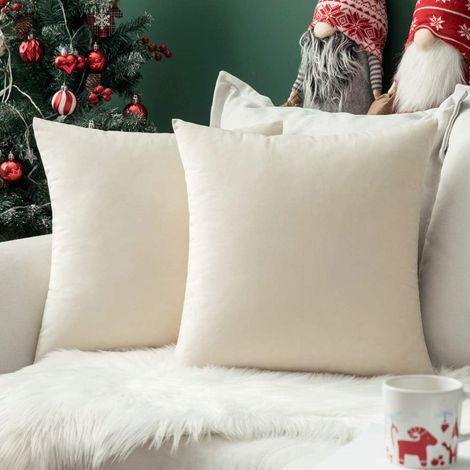 Lot de 2 Housses de Coussins de en Velours Décoratif Canapé Taie d'oreiller Super Lisse Doux Confortable Decoration Maison Salon Chambre pour Canapé 60X60CM Beige (1/5)