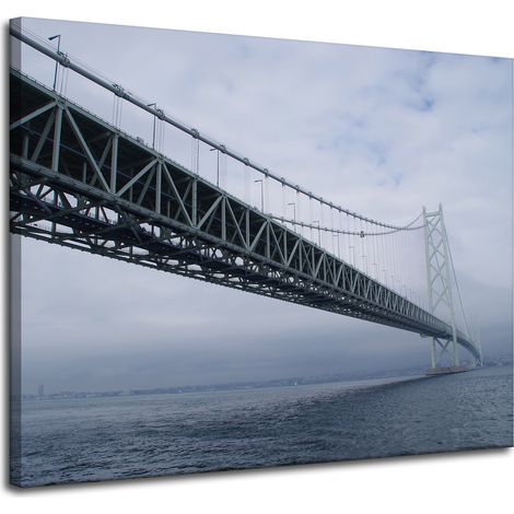Leinwanddruck Architektur Brücke Japan 100x80 Asien Meer im Nebel