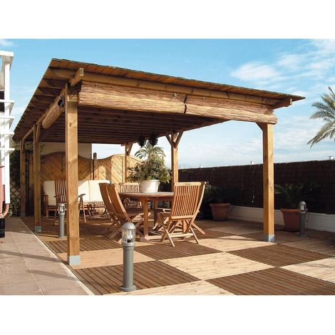 KIT PÉRGOLA MADERA 4X3.6X2.4 M + POSTES 9X9 NORTENE (1/5)