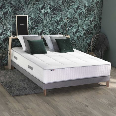 Ensemble matelas ressorts 7 zones PALACIO + sommier en kit gris lattes flexibles 140 x 190 (1/5)