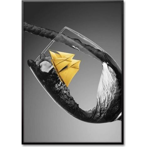 Peinture Sur Toile - Impression Bateau Jaune - Décoration Murale Moderne Pour Salle À Manger - 50x70 cm - Lot De 3 (1/4)