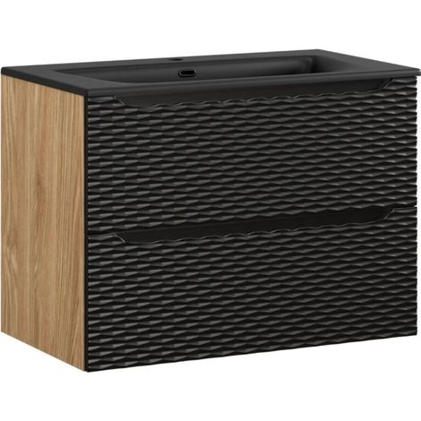 Ensemble de salle de bain YOKA noir : meuble sous vasque à tiroirs 80cm + vasque à encastrer noire